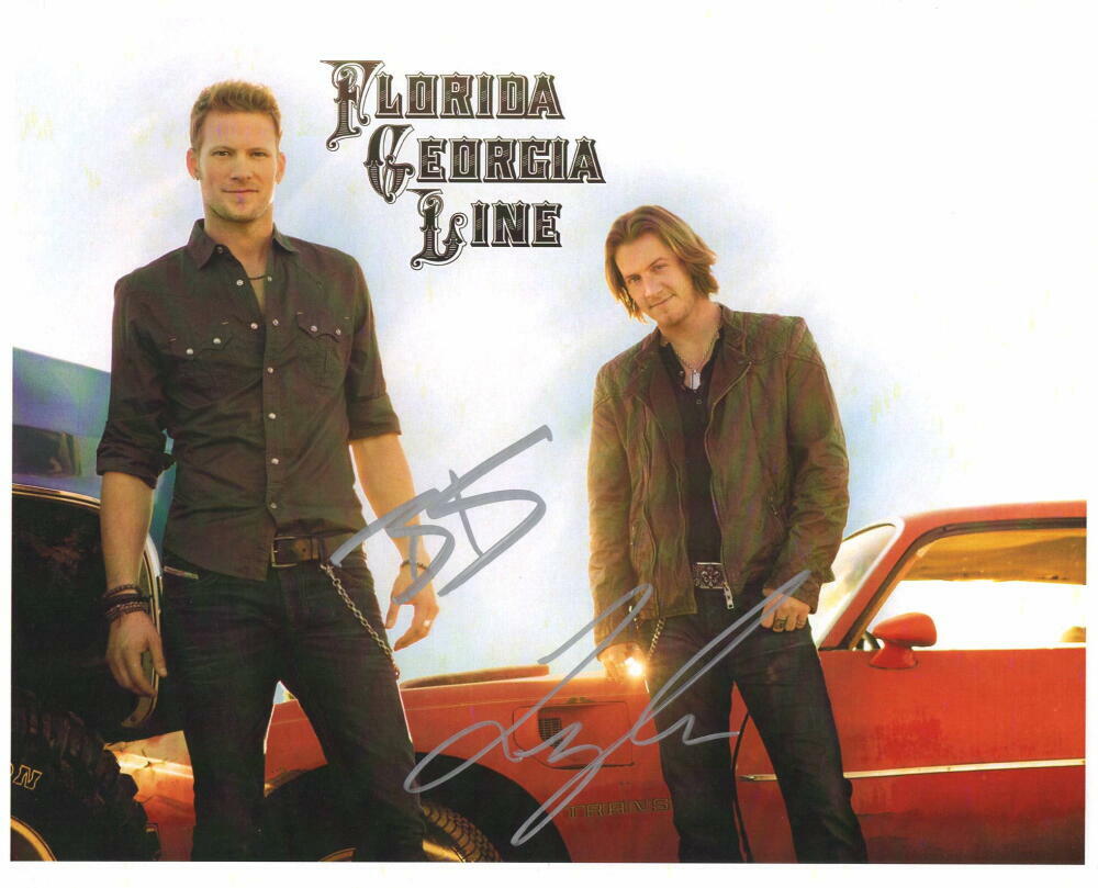 FLORIDA GEORGIA LINE BAND (X2) SIGNED AUTOGRAPH 8X10 PHOTO - DIG YOUR ROOTS JSA
