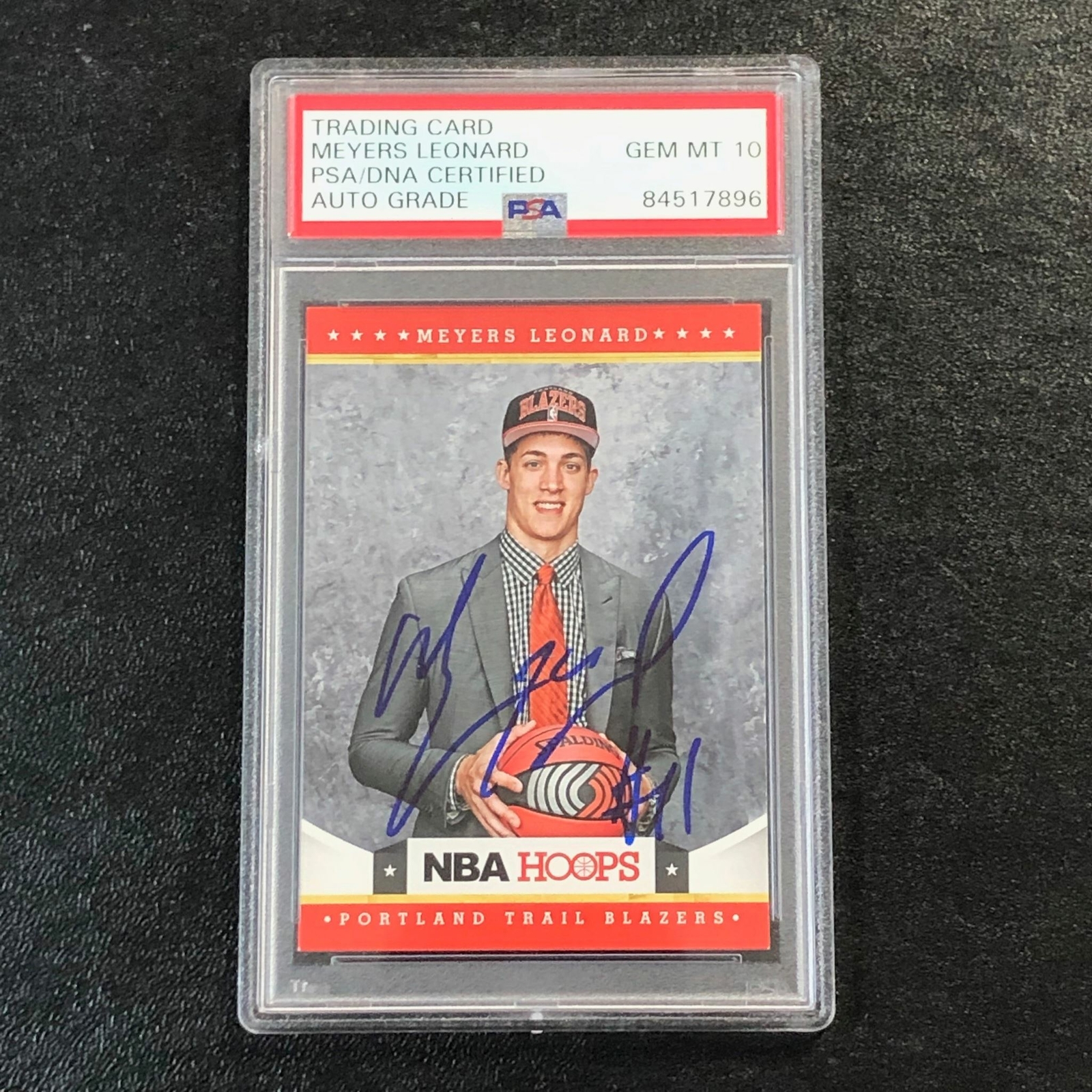 2012-13 NBA Hoops #285 Meyers Leonard Signed Card AUTO 10 PSA Slabbed Portland T