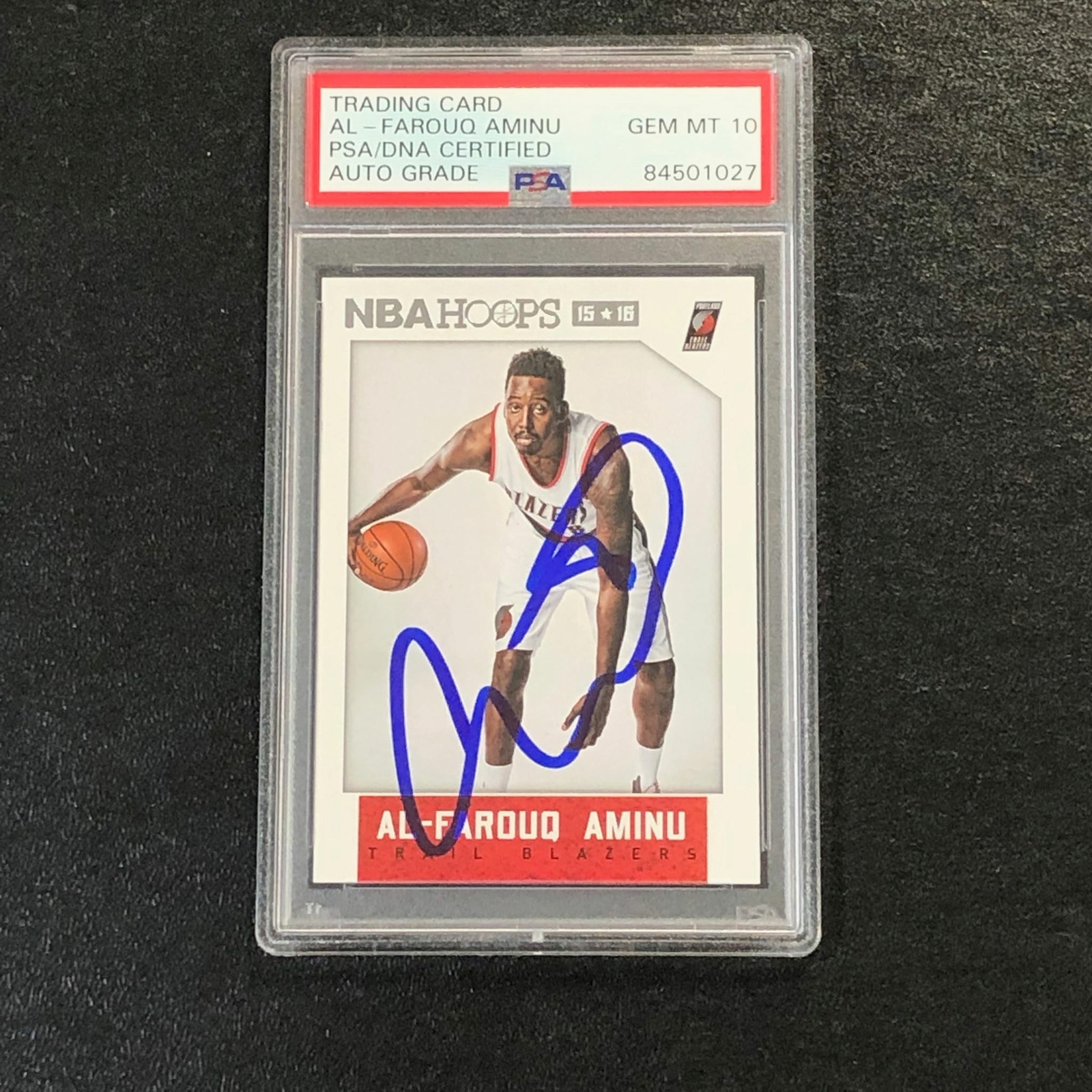 2015-16 NBA Hoops #25 Al-Farouq Aminu Signed Card AUTO 10 PSA Slabbed Trail Blaz