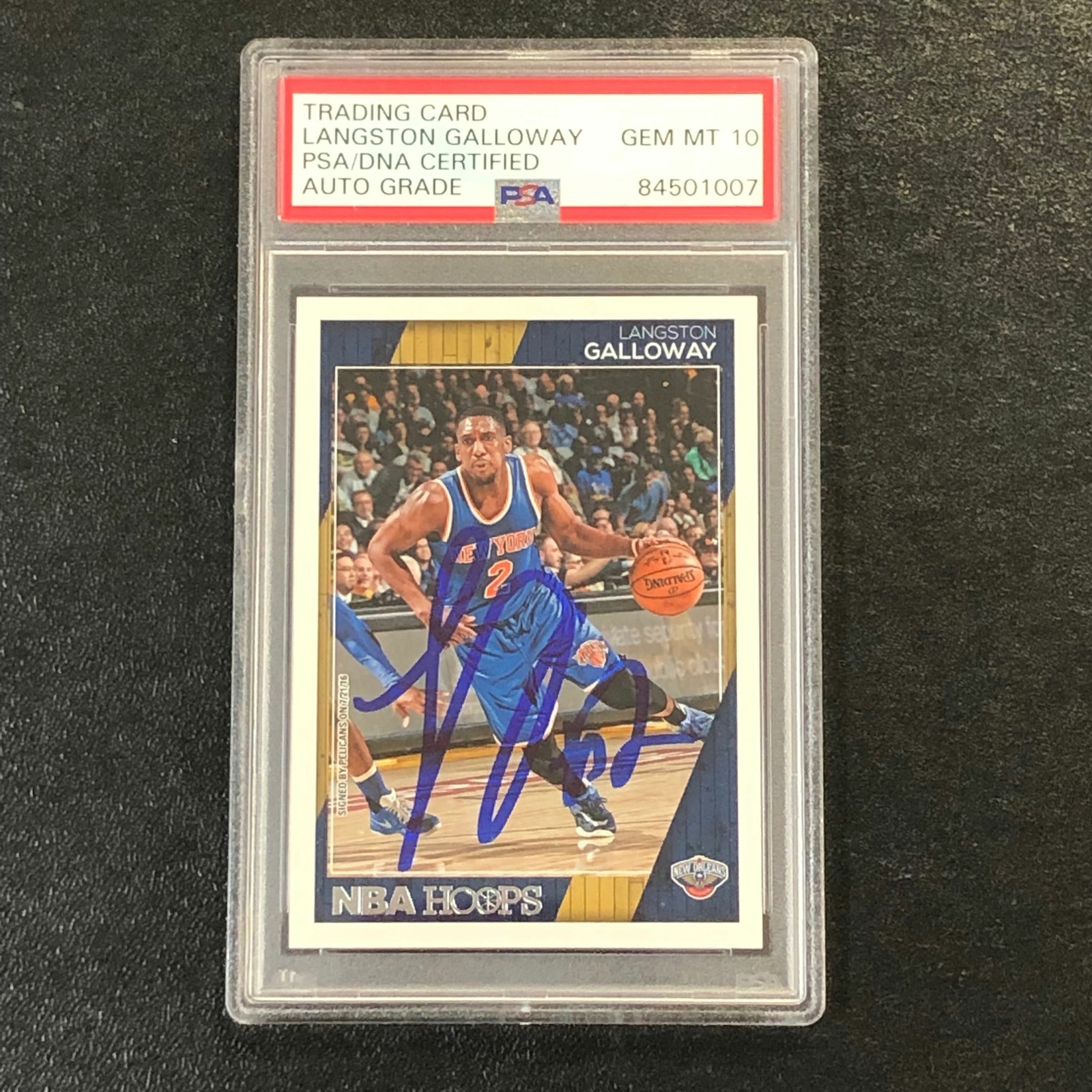 2016-17 NBA Hoops #223 Langston Galloway Signed Card AUTO 10 PSA Slabbed Pelican