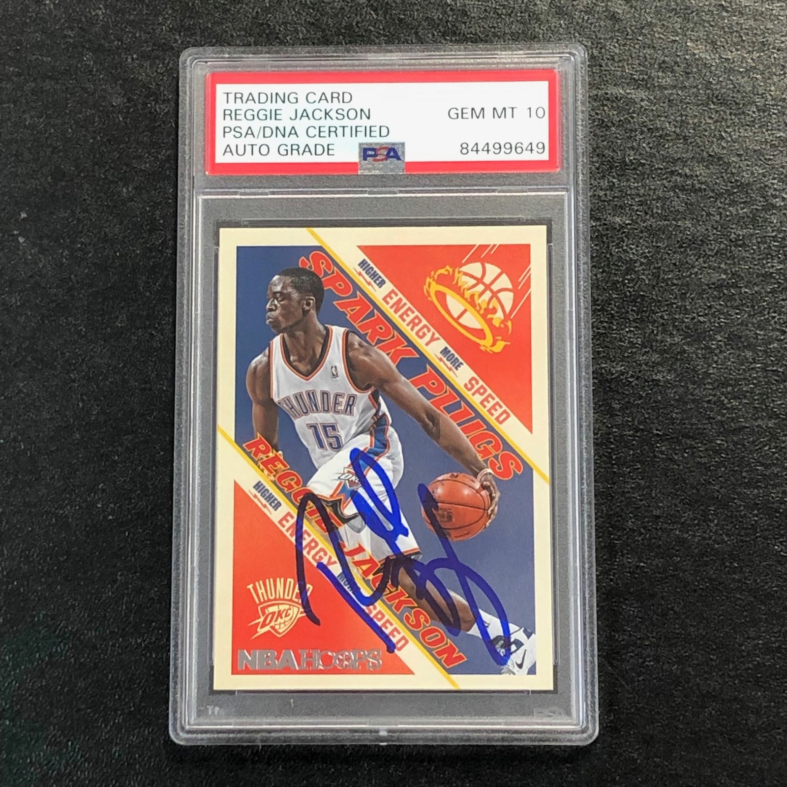 2013-14 NBA HOOPS SPARK PLUGS #17 Reggie Jackson Signed Card Auto 10 PSA/DNA Sla
