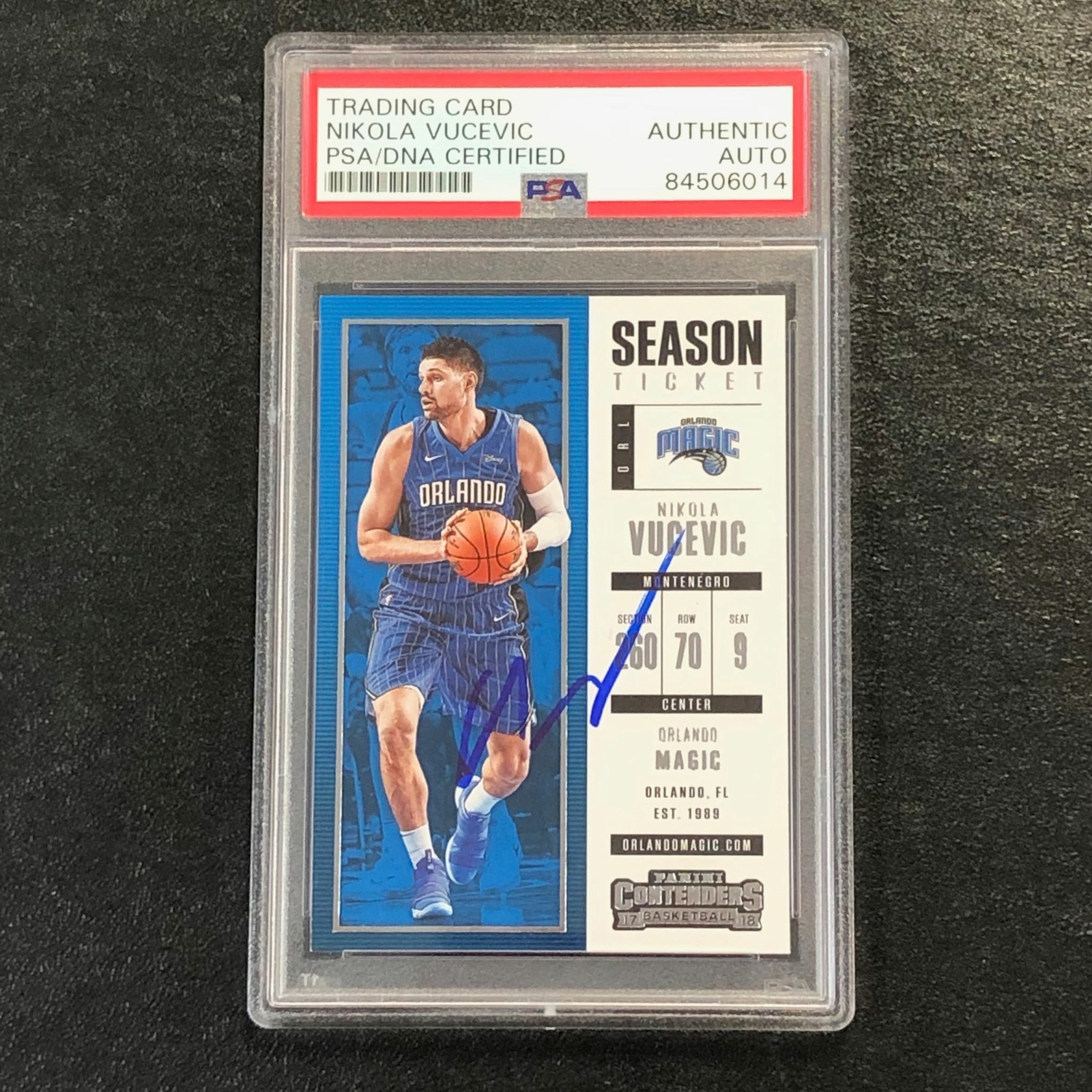 2017-18 Panini Contenders Season Ticket #32 Nikola Vucevic Signed Card AUTO PSA