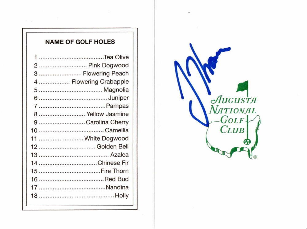 JUSTIN THOMAS SIGNED AUTOGRAPH AUGUSTA NATIONAL SCORECARD - PGA CHAMPION JSA COA