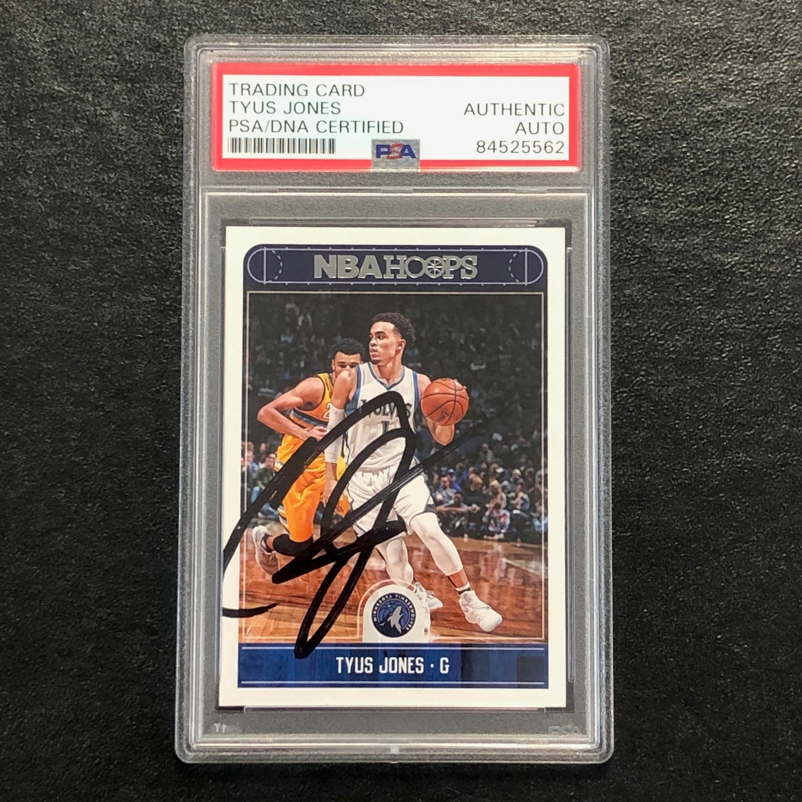 2017-18 NBA Hoops #223 Tyus Jones Signed Card AUTO PSA Slabbed Minnesota Timberw