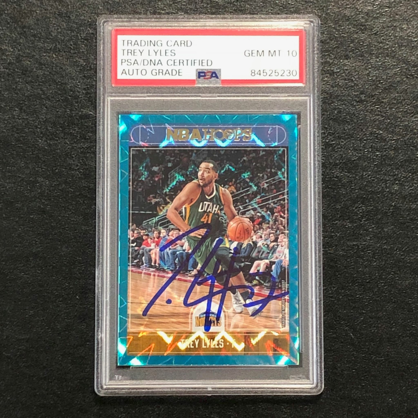 2017-18 NBA Hoops Teal Explosion #88 Trey Lyles Signed Card Auto 10 PSA Slabbed