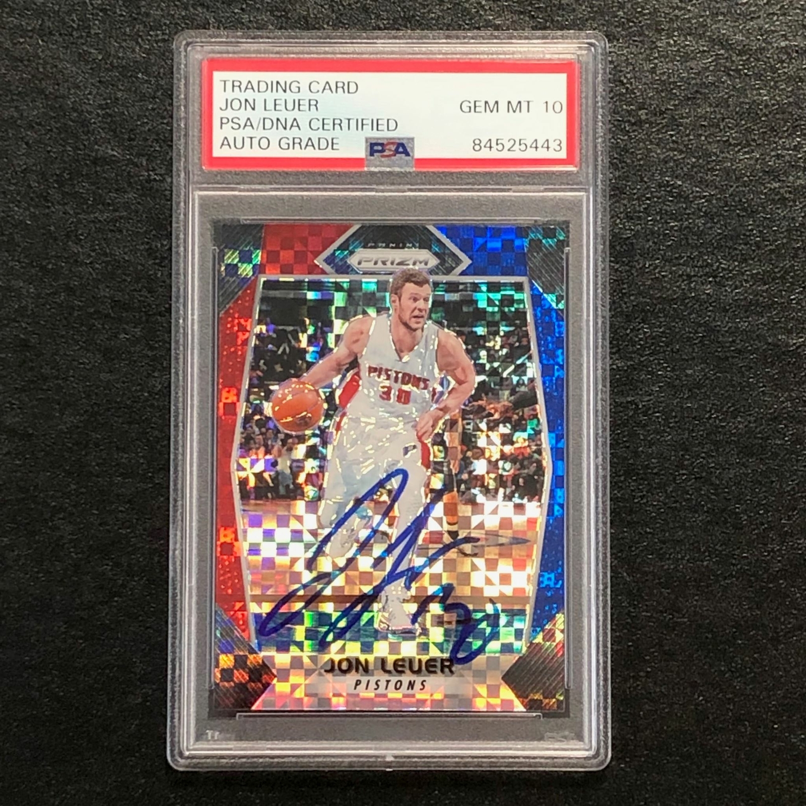 2017-18 Panini Prizm Red White Blue #178 Jon Leuer Signed Card AUTO 10 PSA Slabb