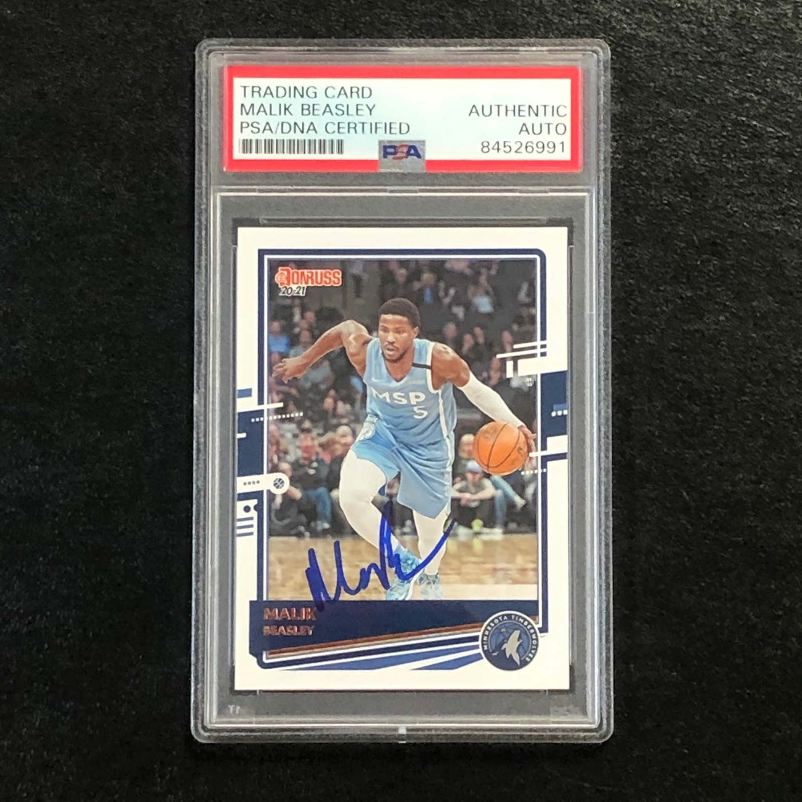 2020-21 Panini Donruss #126 Malik Beasley Signed Card AUTO PSA/DNA Slabbed Timbe