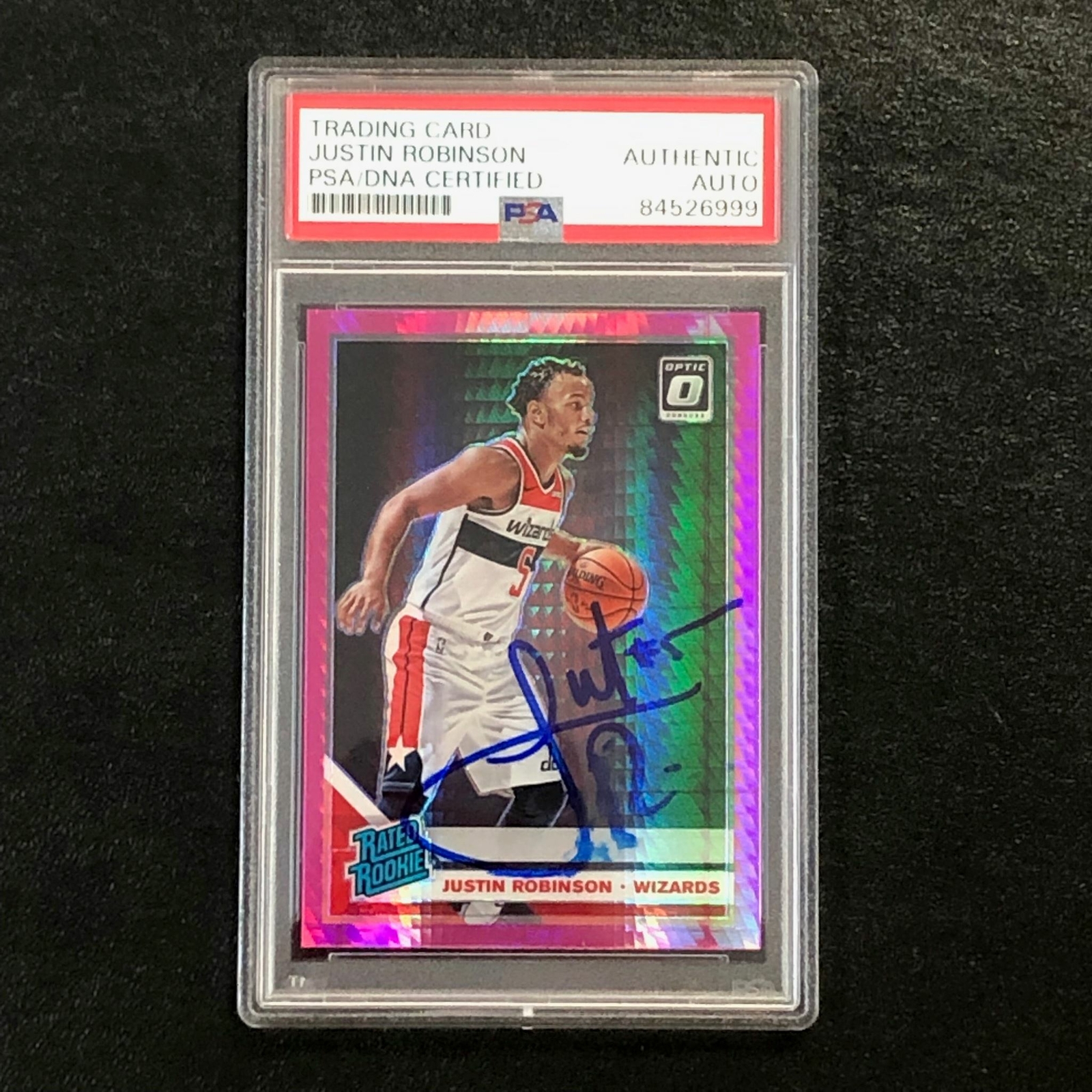 2019-20 OPTIC RATED ROOKIE HYPER PINK #174 JUSTIN ROBINSON Signed Rookie Card AU