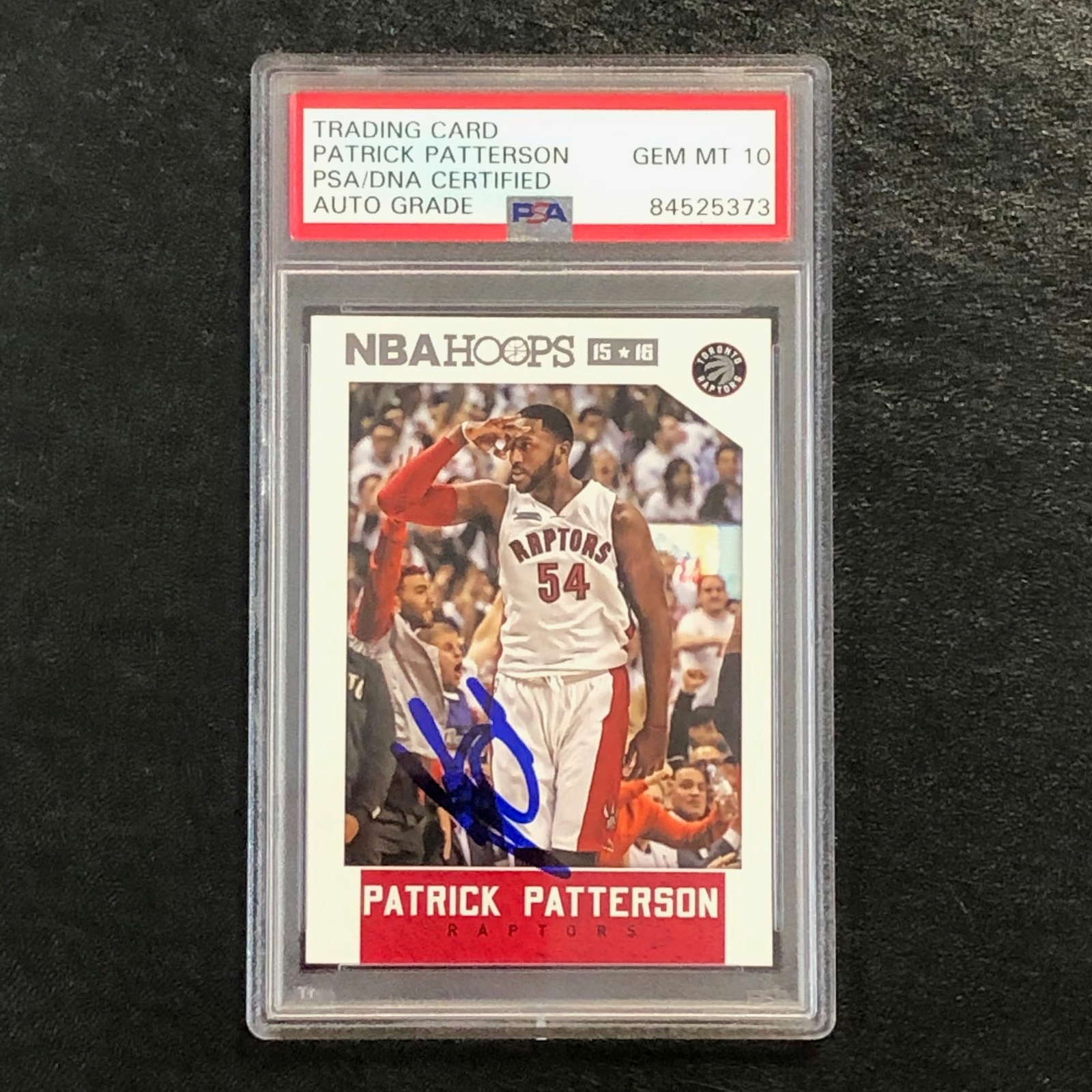 2015-16 NBA Hoops #196 Patrick Patterson Signed Card AUTO 10 PSA Slabbed Raptors
