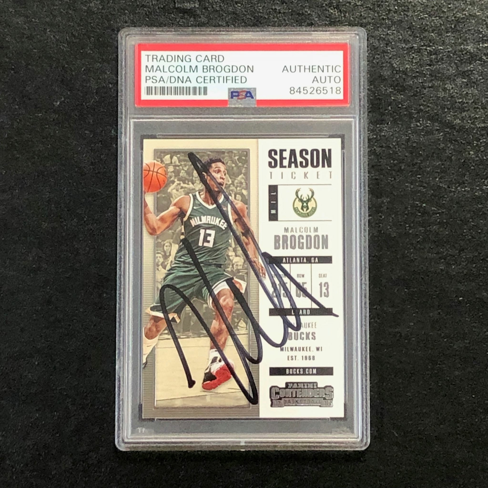 2017-18 Panini Contenders #59 Malcolm Brogdon Signed Card AUTO PSA/DNA Slabbed B