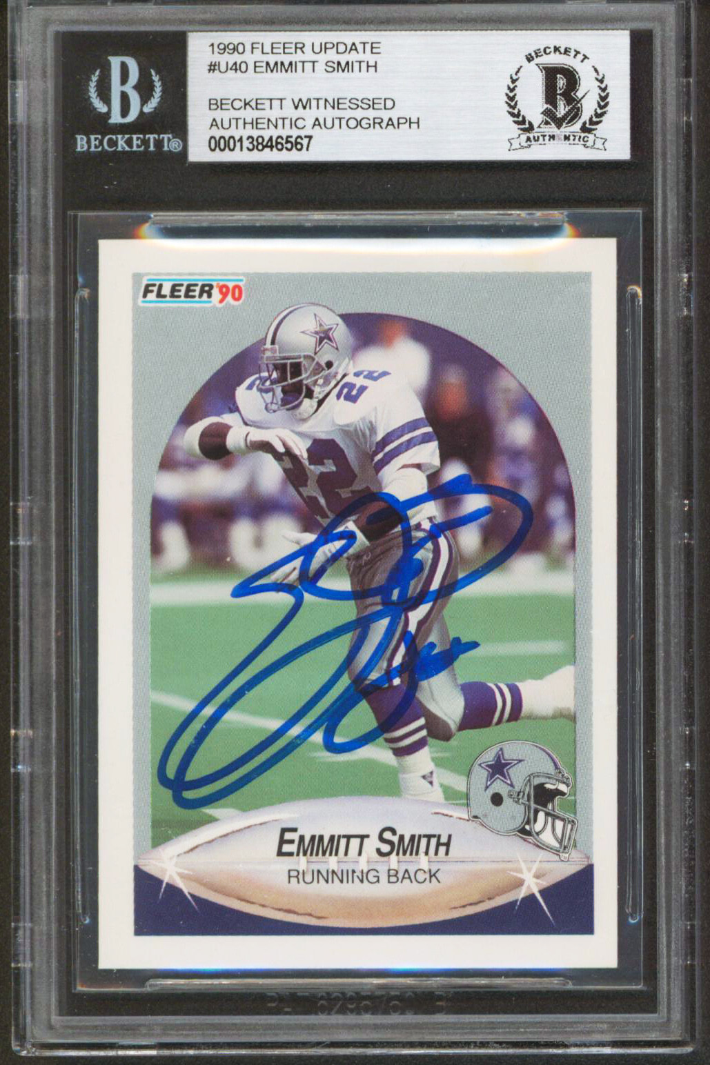 Cowboys Emmitt Smith Signed 1990 Fleer Update #U40 Rookie Card BAS Slabbed