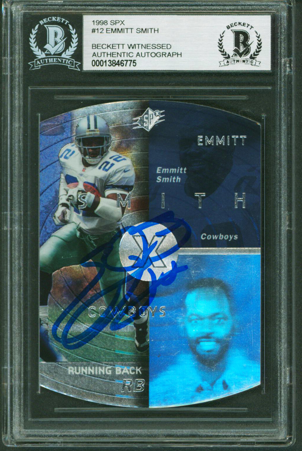 Cowboys Emmitt Smith Authentic Signed 1998 SPX #12 Card Autographed BAS Slabbed