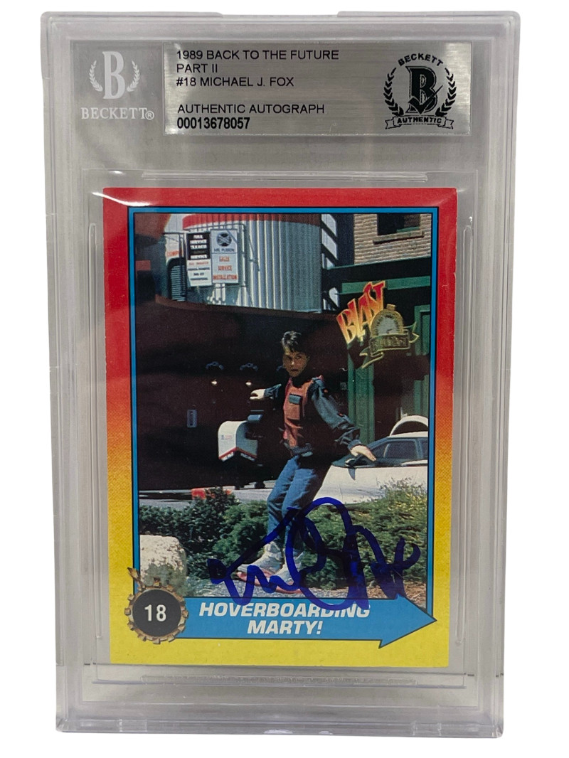 MICHAEL J FOX SIGNED BACK TO THE FUTURE 2 TRADING CARD #18 SLABBED BECKETT COA