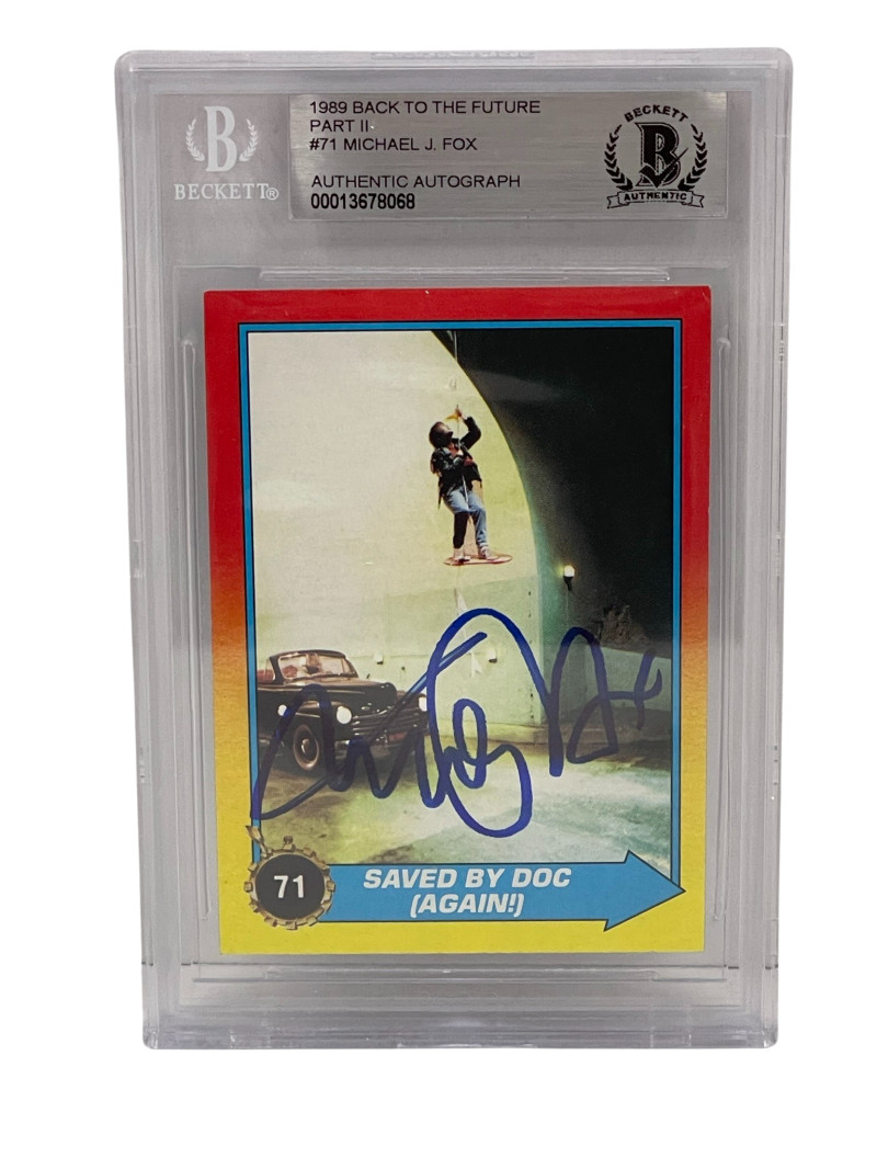 MICHAEL J FOX SIGNED BACK TO THE FUTURE 2 TRADING CARD #71 SLABBED BECKETT COA