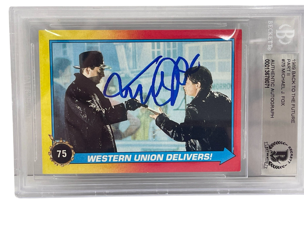 MICHAEL J FOX SIGNED BACK TO THE FUTURE 2 TRADING CARD #75 SLABBED BECKETT COA