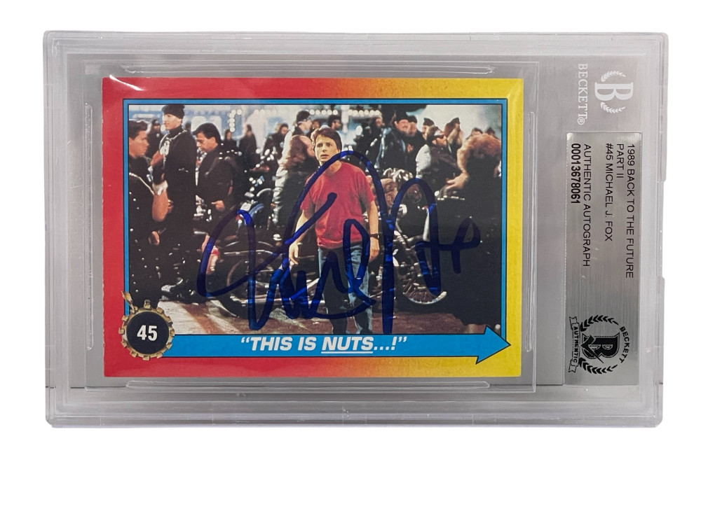 MICHAEL J FOX SIGNED BACK TO THE FUTURE 2 TRADING CARD #45 SLABBED BECKETT COA