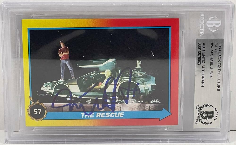 MICHAEL J FOX SIGNED BACK TO THE FUTURE 2 TRADING CARD #57 SLABBED BECKETT COA
