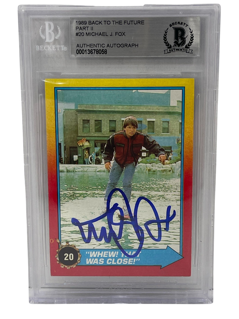 MICHAEL J FOX SIGNED BACK TO THE FUTURE 2 TRADING CARD #20 SLABBED BECKETT COA