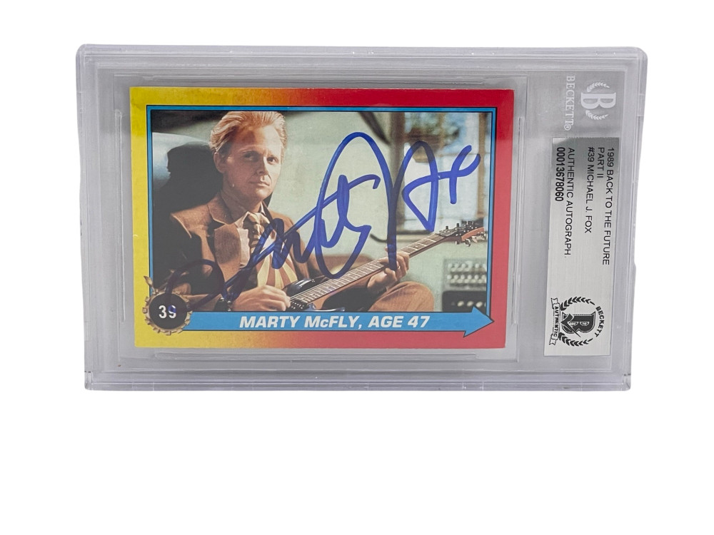 MICHAEL J FOX SIGNED BACK TO THE FUTURE 2 TRADING CARD #39 SLABBED BECKETT COA