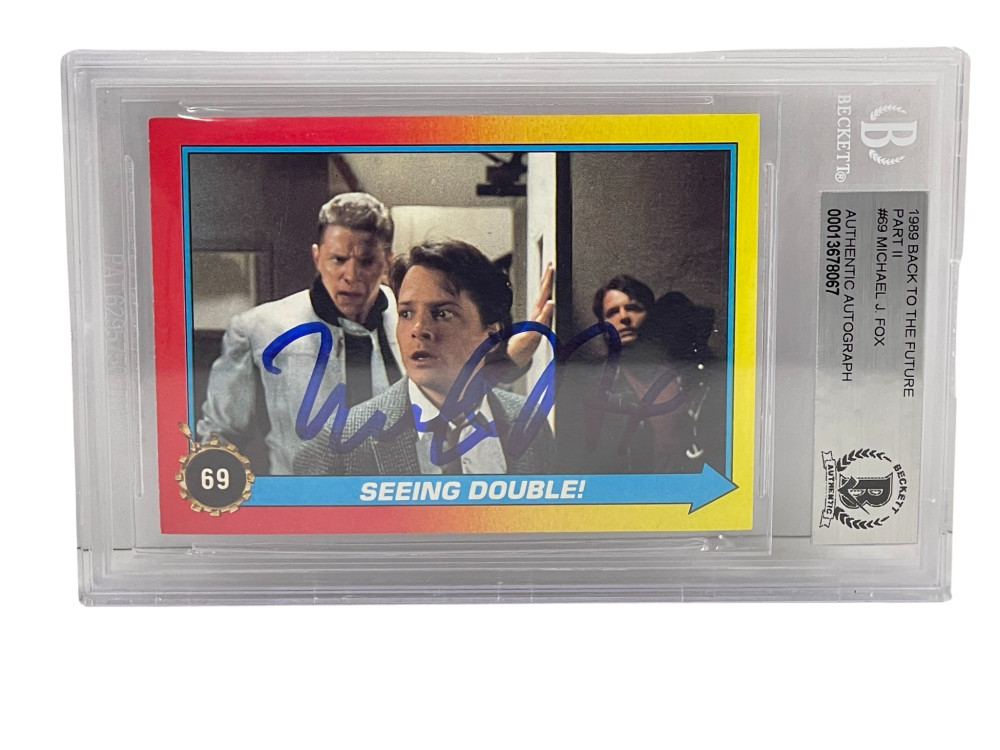 MICHAEL J FOX SIGNED BACK TO THE FUTURE 2 TRADING CARD #69 SLABBED BECKETT COA