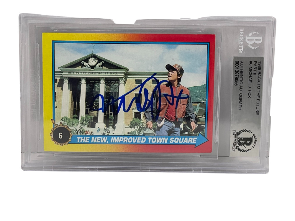 MICHAEL J FOX SIGNED BACK TO THE FUTURE 2 TRADING CARD #6 SLABBED BECKETT COA