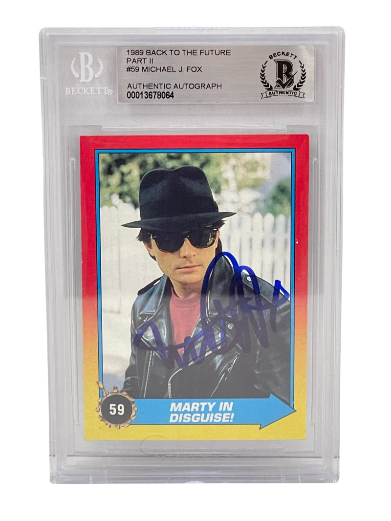 MICHAEL J FOX SIGNED BACK TO THE FUTURE 2 TRADING CARD #59 SLABBED BECKETT COA