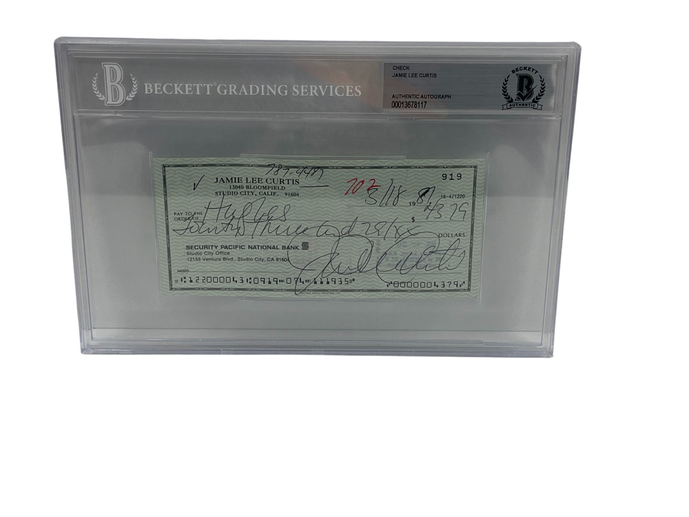 JAMIE LEE CURTIS SIGNED CHECK HALLOWEEN AUTHENTIC AUTOGRAPH SLABBED BECKETT