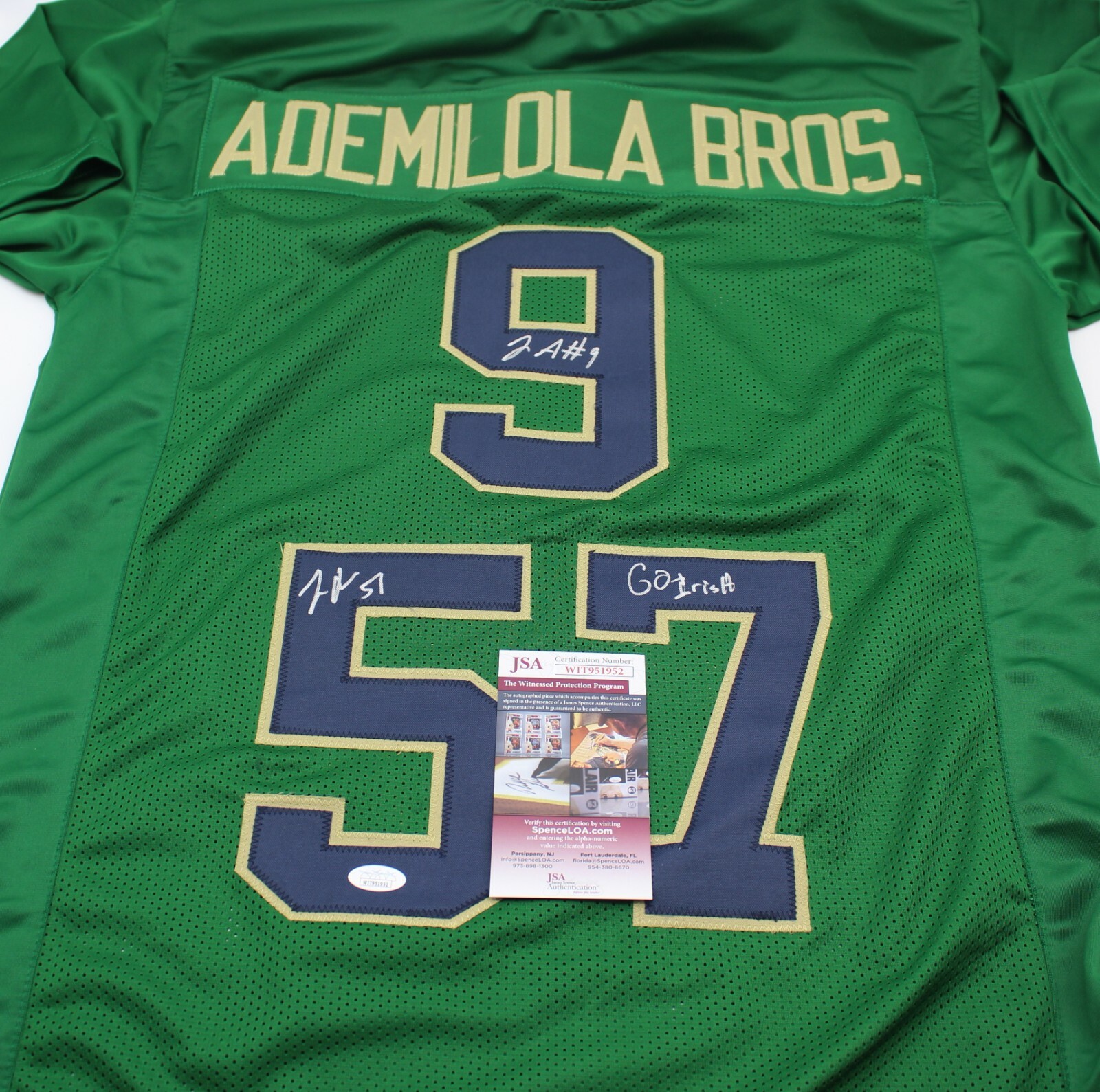 Justin & Jayson Ademilola Signed Custom Notre Dame Jersey w/JSA COA WITNESS