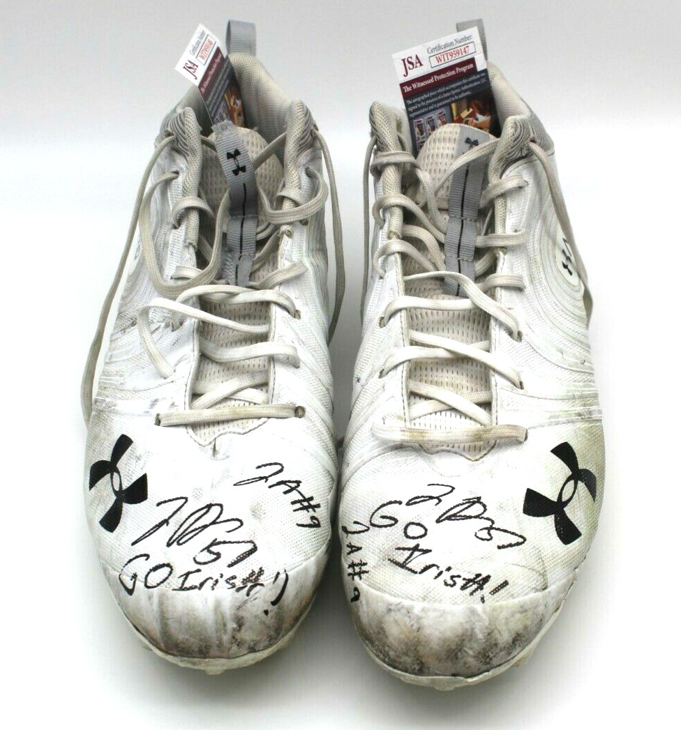 Justin & Jayson Ademilola Signed Under Armour Cleats White Notre Dame w/JSA COA