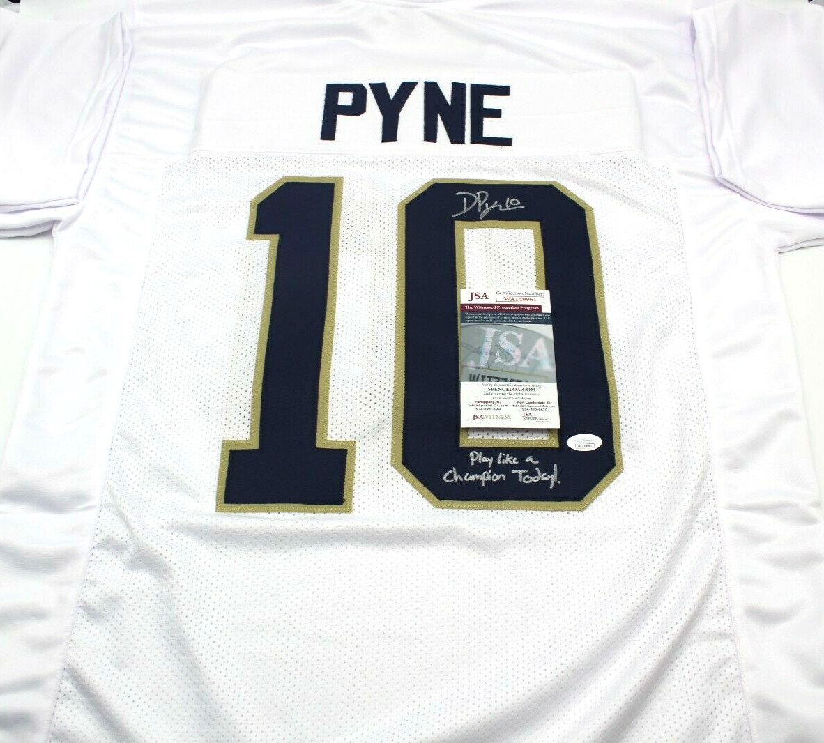 Drew Pyne Signed Custom White Notre Dame Football Jersey PLACT! Proof w/JSA