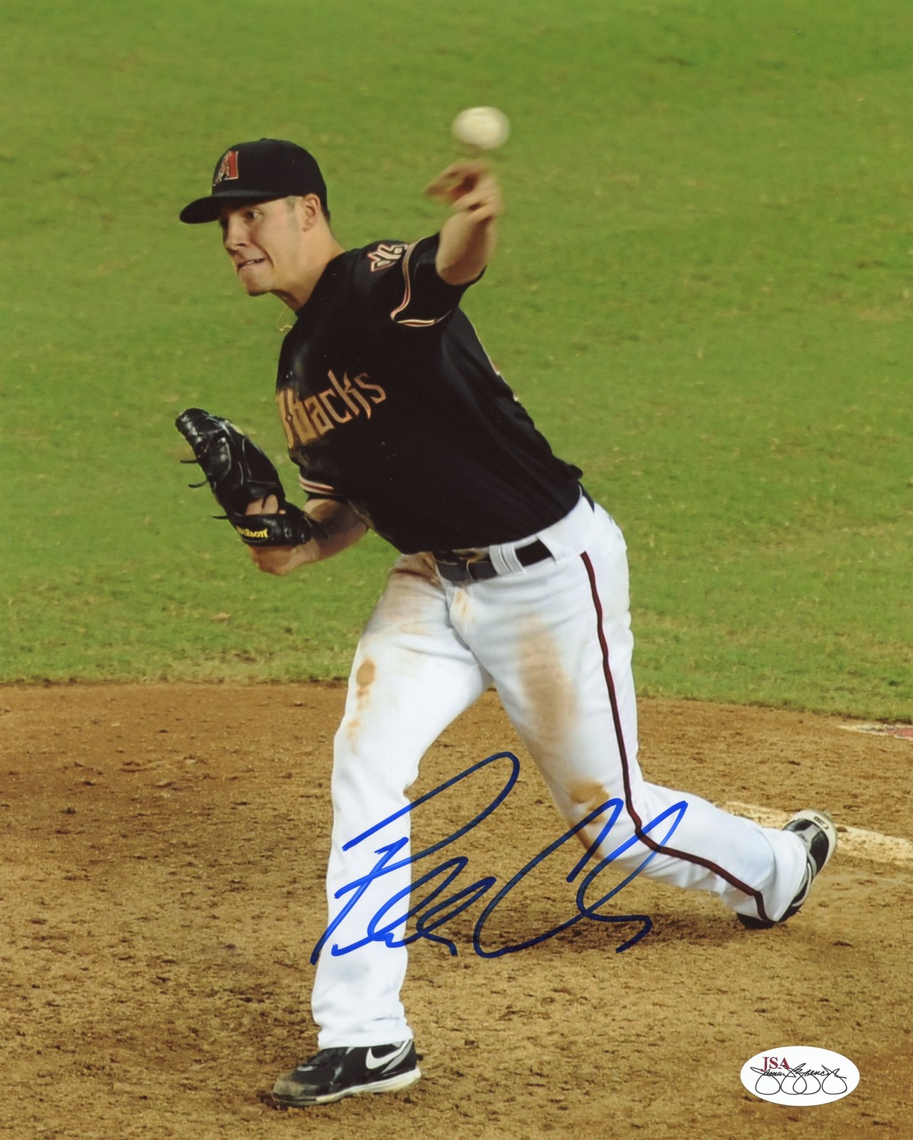 PATRICK CORBIN ARIZONA DIAMONDBACKS 7-0 BLACK UNIFORM JSA STAMP OF APPROVAL