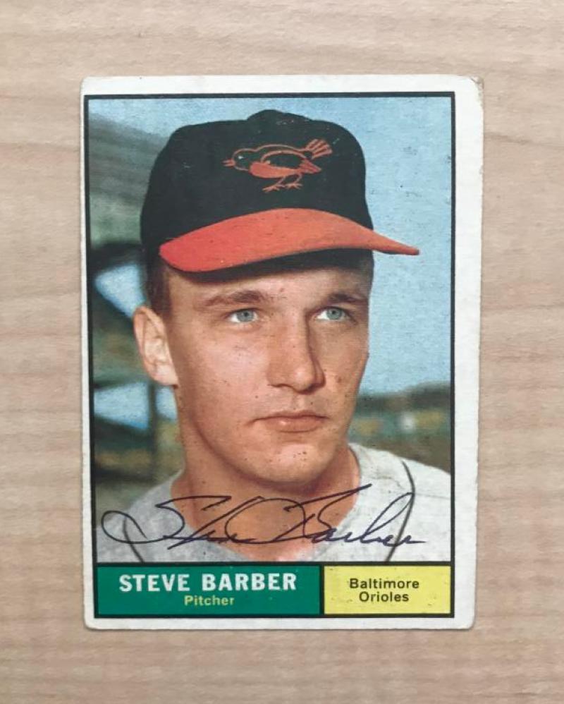 STEVE BARBER BALTIMORE ORIOLES SIGNED DECEASED 1961 TOPPS CARD #125 W/COA