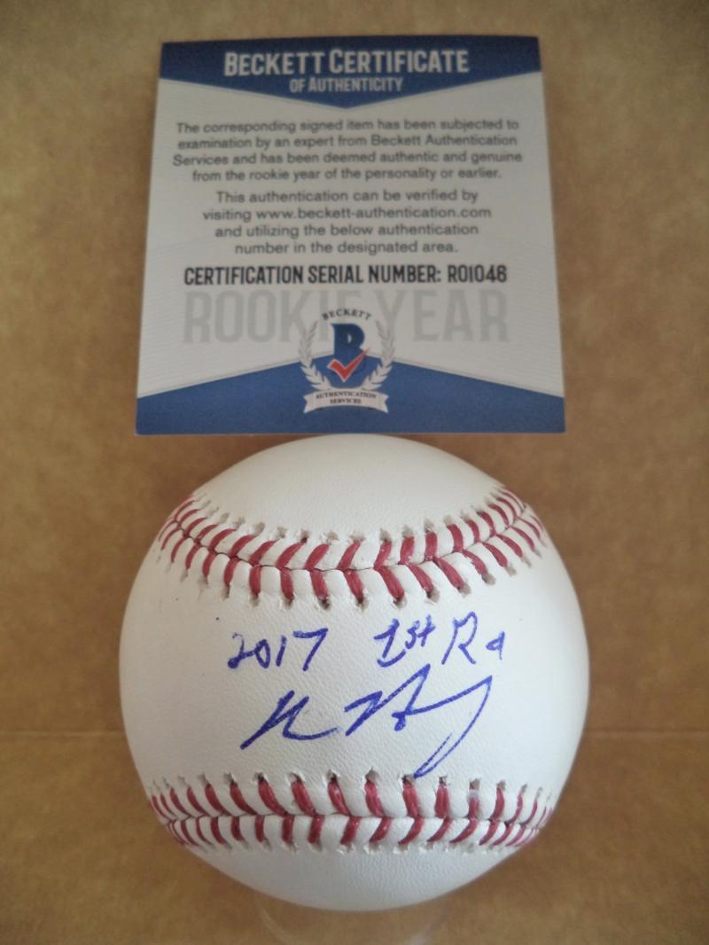 ADAM HASELEY PHILLIES 2017 1ST ROUND ROOKIE YEAR SIGNED BASEBALL BECKETT R01046