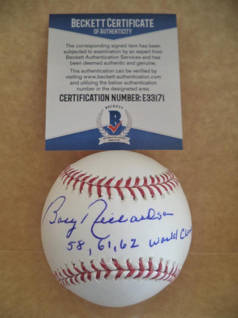 BOBBY RICHARDSON 58,61,62 WORLD CHAMPS YANKEES SIGNED BASEBALL BECKETT E33171