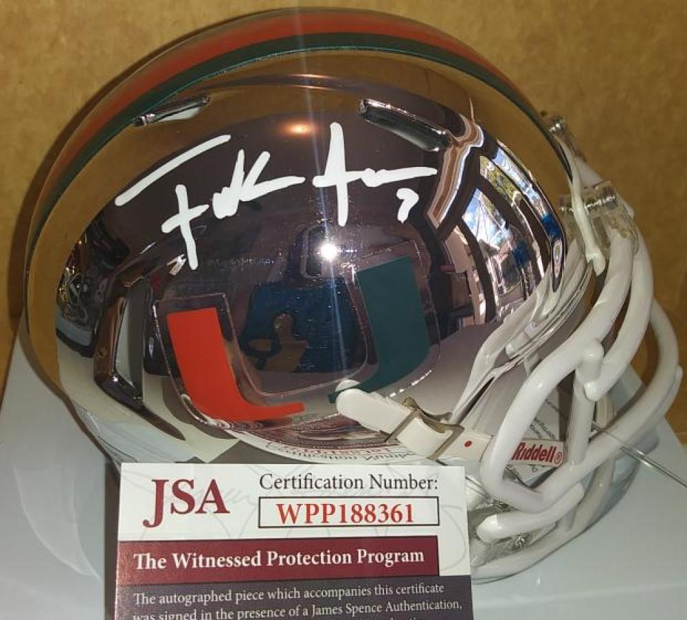 FRANK GORE MIAMI HURRICANES SIGNED CHROME RIDDELL MINI HELMET JSA WPP188361