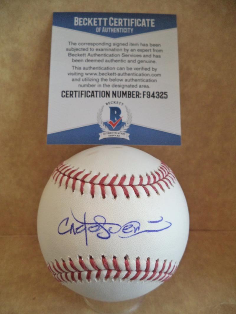 CARLOS PENA CUBS/RANGERS/ESPN SIGNED AUTOGRAPHED M.L. BASEBALL BECKETT F94325