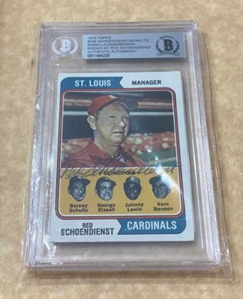 1974 TOPPS RED SCHOENDIENST #236 CARDINALS SIGNED CARD BECKETT AUTHENTIC AUTO