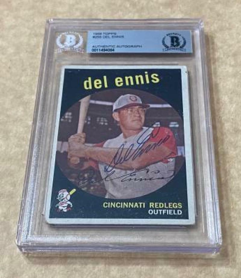 1959 TOPPS DEL ENNIS #255 REDS SIGNED CARD BECKETT AUTHENTIC AUTO VINTAGE COLLECTIBLE MEMORABILIA