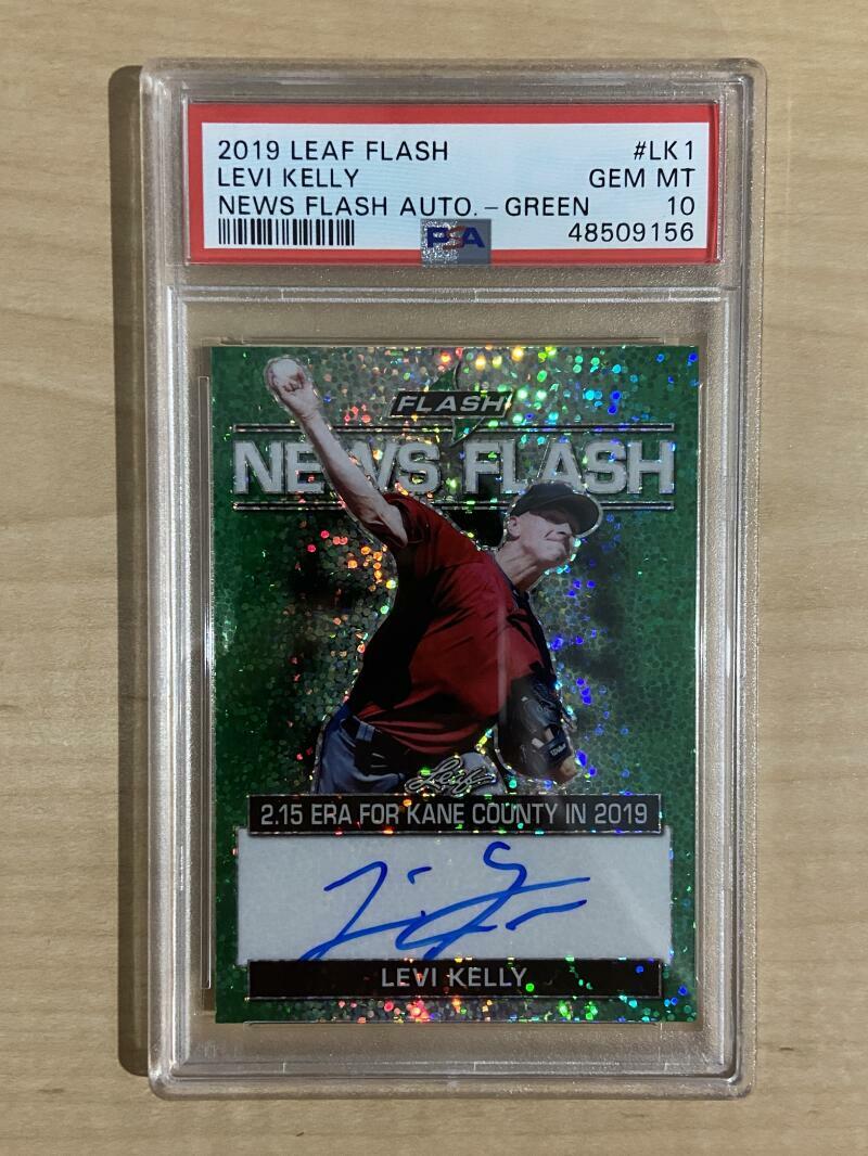2019 LEAF FLASH LEVI KELLY NEWS FLASH AUTO-GREEN DBACKS 5/15 PSA GEM MINT 10