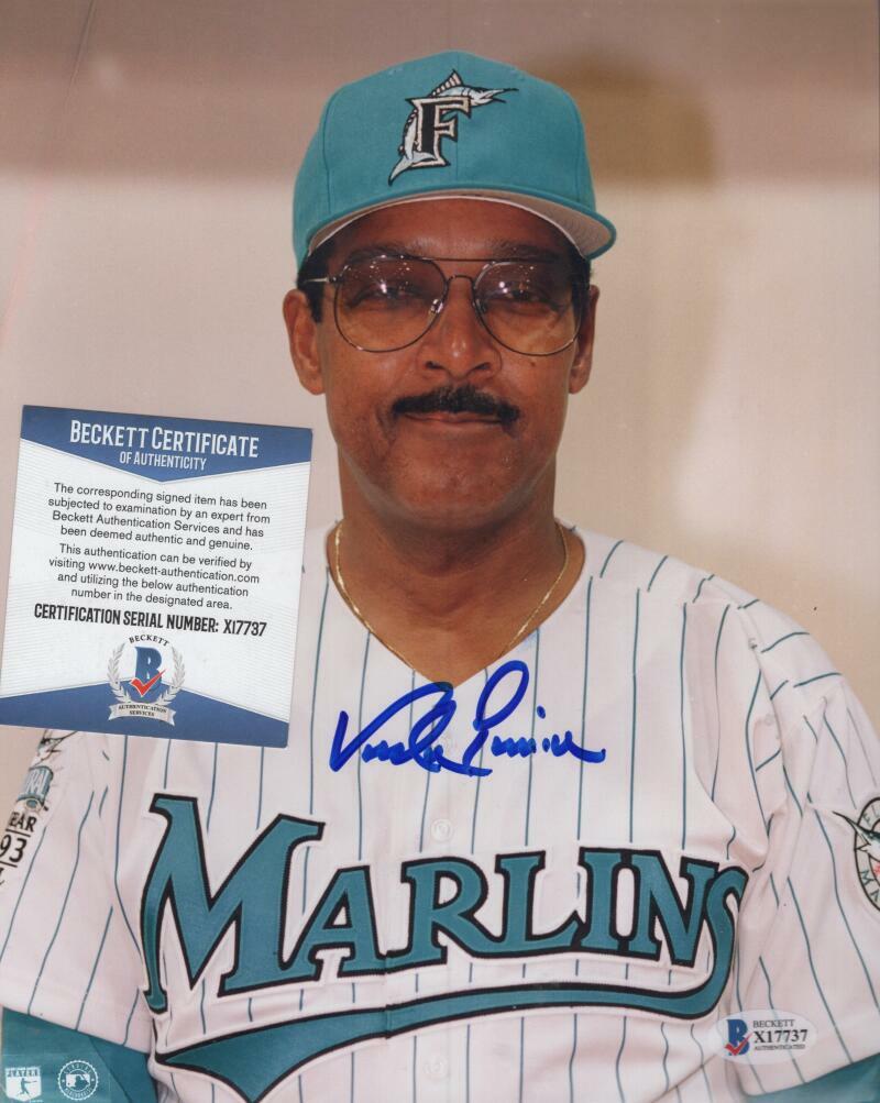 VADA PINSON FLORIDA MARLINS CREASE TOP LEFT SIGNED BECKETT X17737
