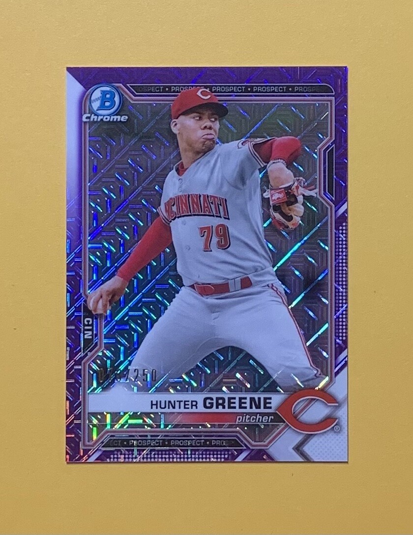 2021 BOWMAN CHROME MEGA BOX HUNTER GREENE PURPLE /250 #BCP-175 REDS