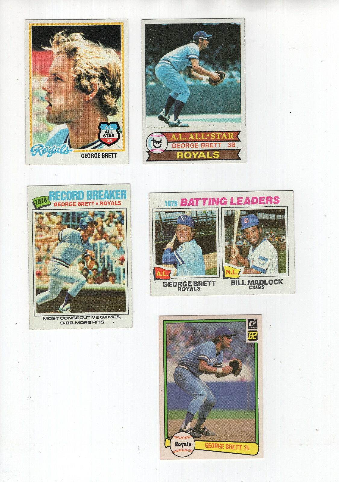 GEORGE BRETT LOT OF 5 VINTAGE BASEBALL CARDS 1977+1978 AMAZING CONDITION