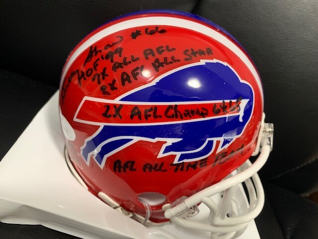 BILLY SHAW HAND SIGNED BUFFALO BILLS MINI HELMET 5 INSCRIPTIONS JSA