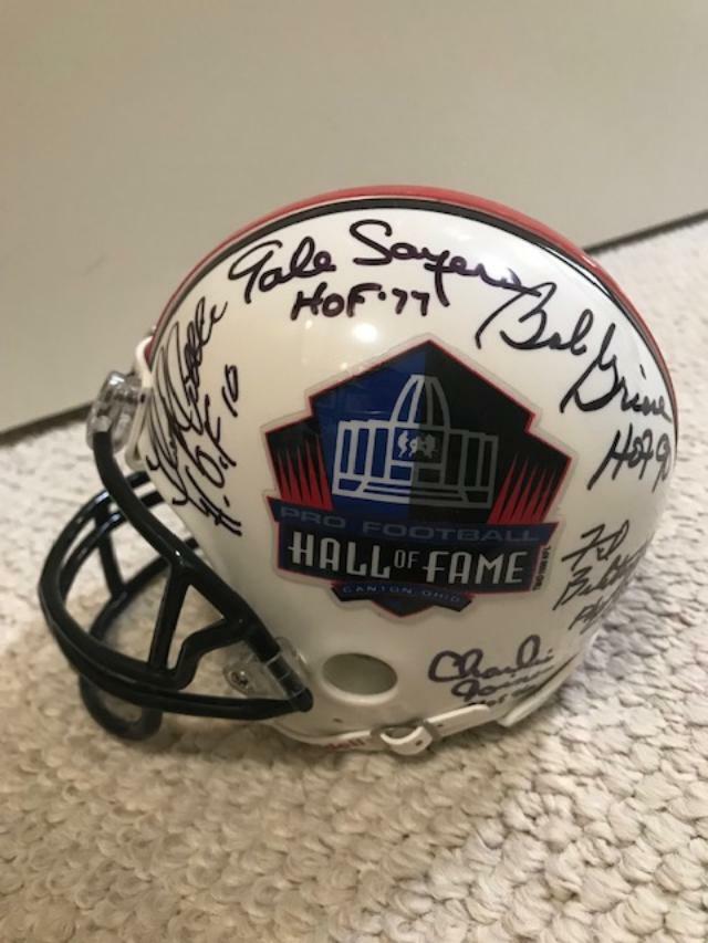 NFL HOF HAND SIGNED MINI HELMET+COA SIGNED BY 10 SAYERS+GRIESE+LILLY+7