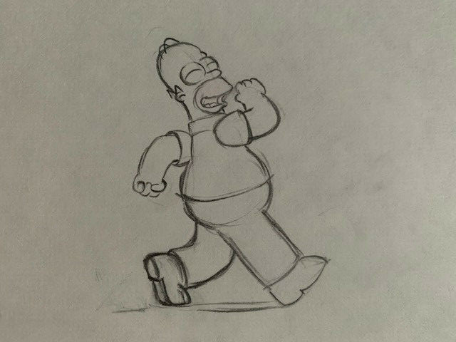 SIMPSONS CARTOON ANIMATION ART PENCIL CEL DRAWING OF HOMER SIMPSON WALKING