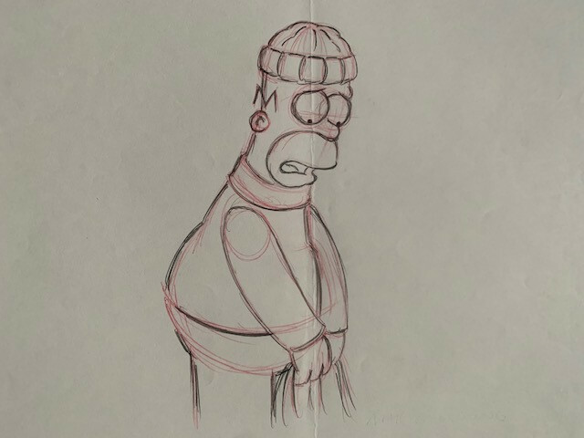 SIMPSONS CARTOON ANIMATION ART PENCIL CEL DRAWING HOMER SIMPSON WEARING HAT COLLECTIBLE MEMORABILIA