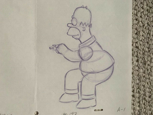 SIMPSONS CARTOON ANIMATION ART PENCIL CEL DRAWING HOMER SIMPSON SITTING DOWN