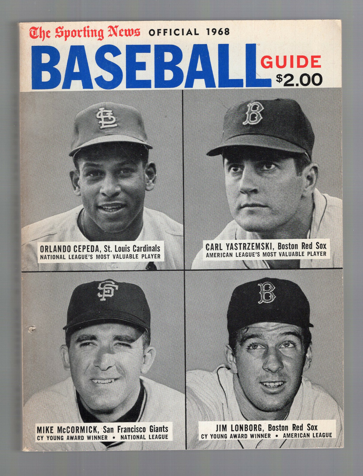 1968 SPORTING NEWS OFFICIAL BASEBALL GUIDE YAZ+CEPEDA COVER GREAT CONDITION COLLECTIBLE MEMORABILIA