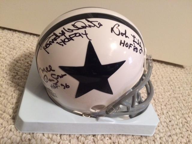 BOB LILLY+RANDY WHITE+MEL RENFRO HAND SIGNED DALLAS COWBOYS MINI HELMET JSA