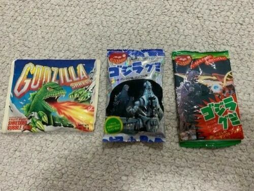GODZILLA LOT OF 2 UNOPENED+VINTAGE BUBBLE GUM+GUMMI CANDY+BONUS WRAPPER RARE